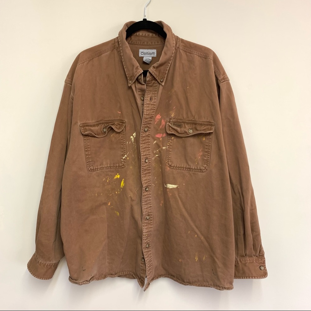 Carhartt Heavyweight Canvas Cotton Distressed Rugged Work Shirt Shacket XXL